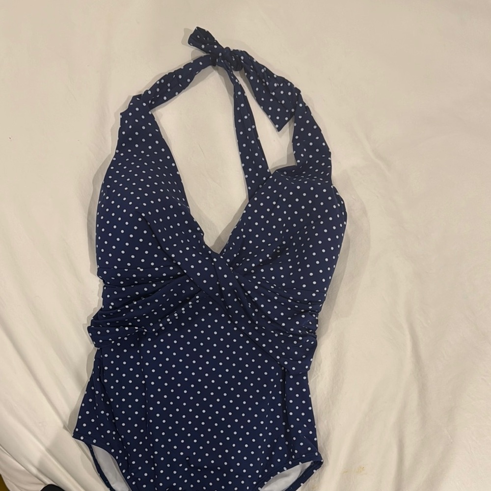 Ralph Lauren Navy Polka Dot One Piece Swimsuit